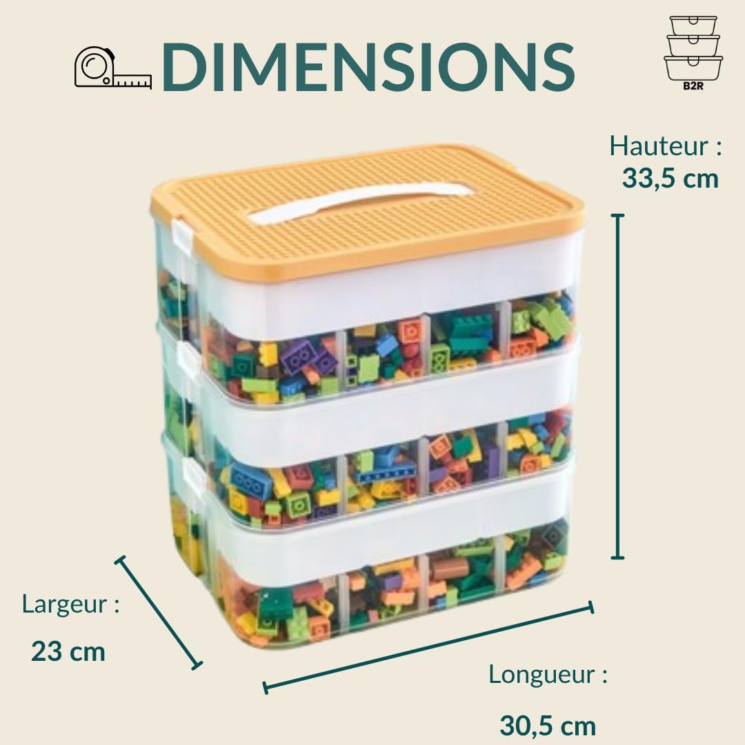 Aufbewahrungsbox aus Kunststoff für Lego Bausteine, 3 Ebenen, Aufbewahrungsbox für Lego mit Deckel, transparenter Organizer für Bausteine