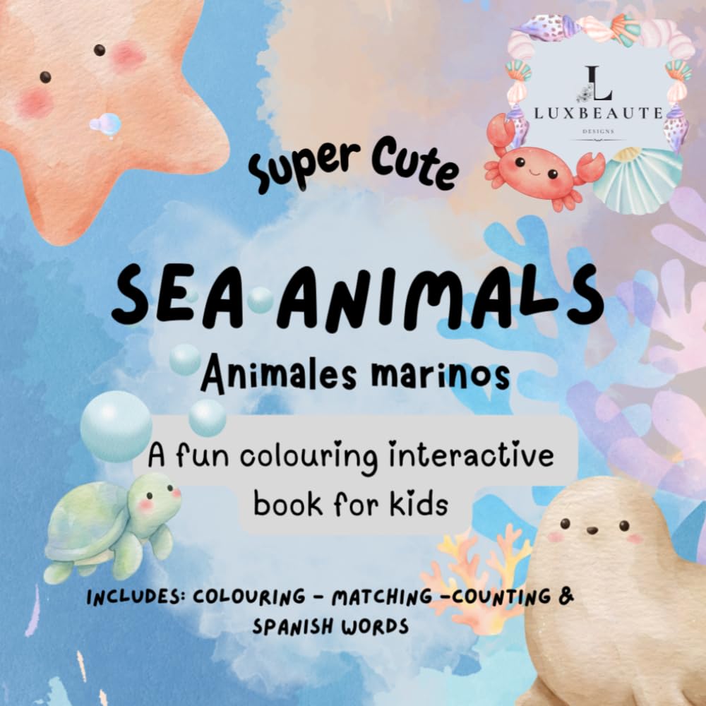 Cute Sea Animals: Bilingual names in English and Spanish