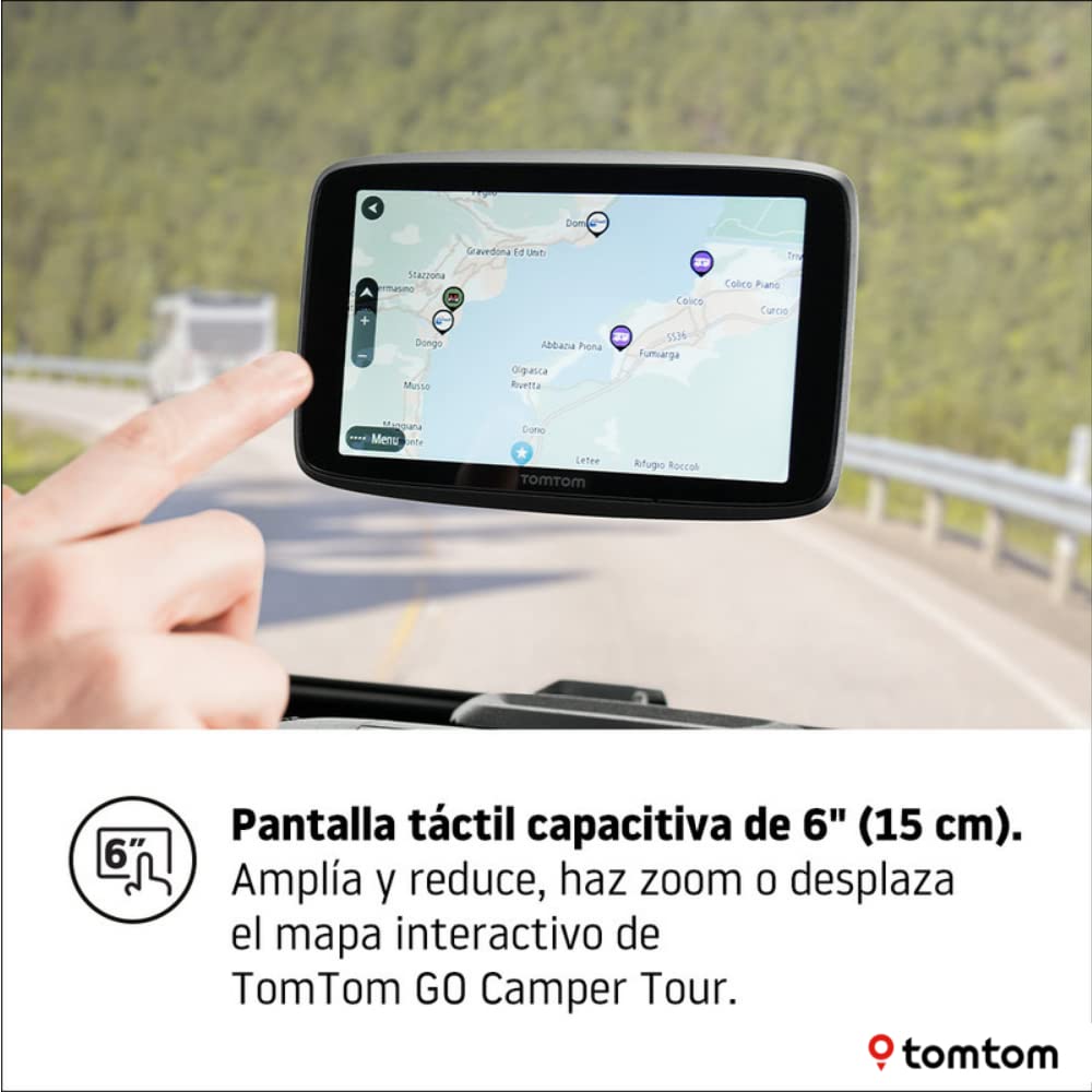 TomTom GPS para carvanas y autocaravanas con Pantalla de 6" GO Camper Tour, Actualizaciones Mediante Wi-Fi y Avisos de Radares de Tráfico, Mapas del Europa