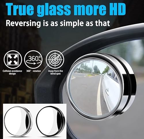 Miniatura 2 de 2 espejos de punto ciego, 2 pulgadas, redondo, de vidrio HD, convexo, 360°, gran angular, retrovisor lateral con carcasa de ABS para automóviles,