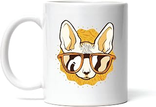Cool Cat Gift for Cat Lovers Cat Wearing Sunglasses on Yellow Background 11oz 15oz White Coffee Mug