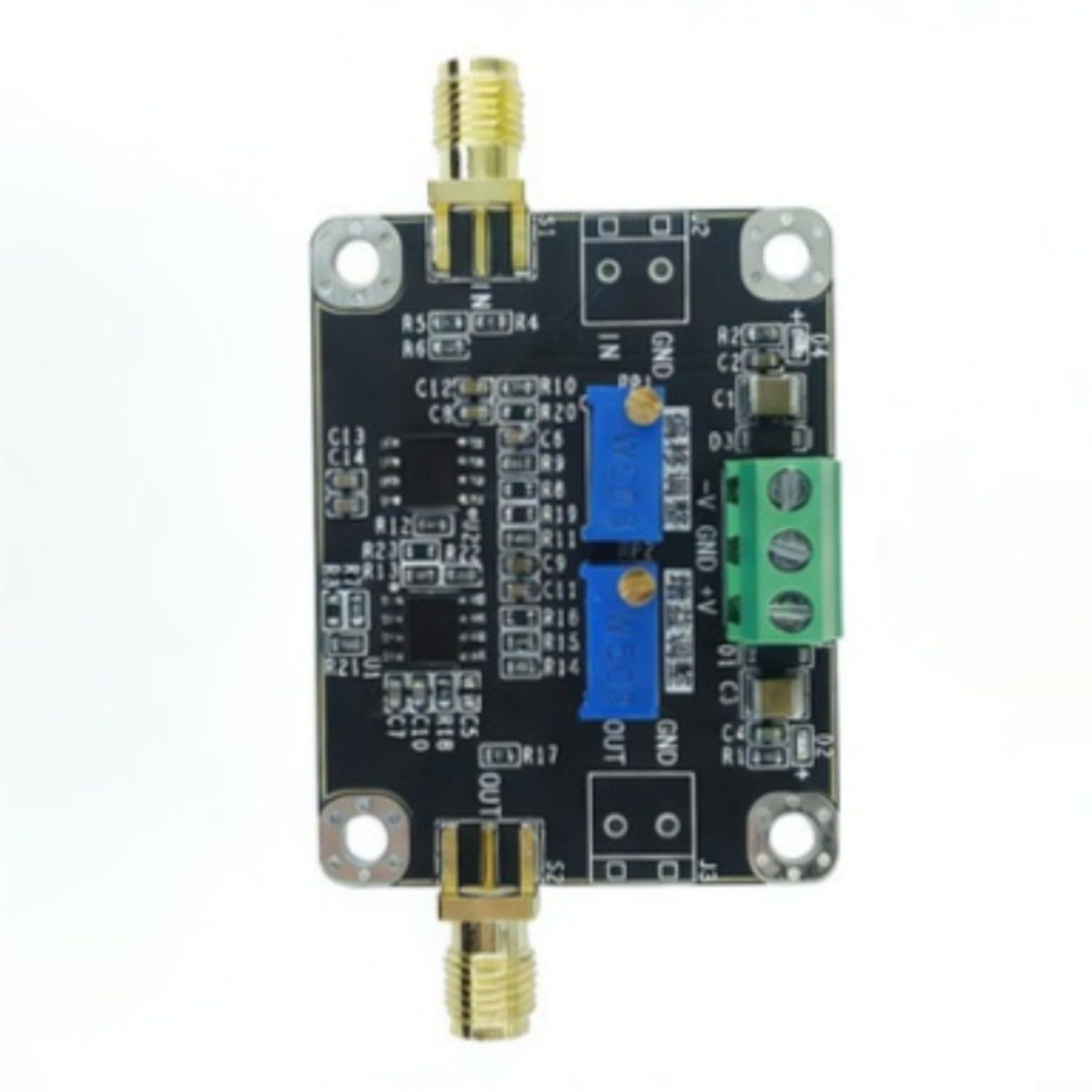 Módulo amplificador con amplificación ajustable de 1 a 13 x y ± 11 V CC, ± 5 V hasta ± 18 V, ancho de banda de 2 MHz, para conexión SMA