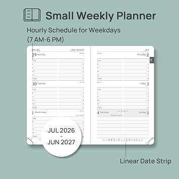 POPRUN Pocket Planner 2026-2027, Purse-4 x 6.25, Academic Pocket Calendar | Small Daily Weekly Planner (July 2026-June 2027) for Purse with Hourly Time Slots, Leather Softcover, 100GSM, Black