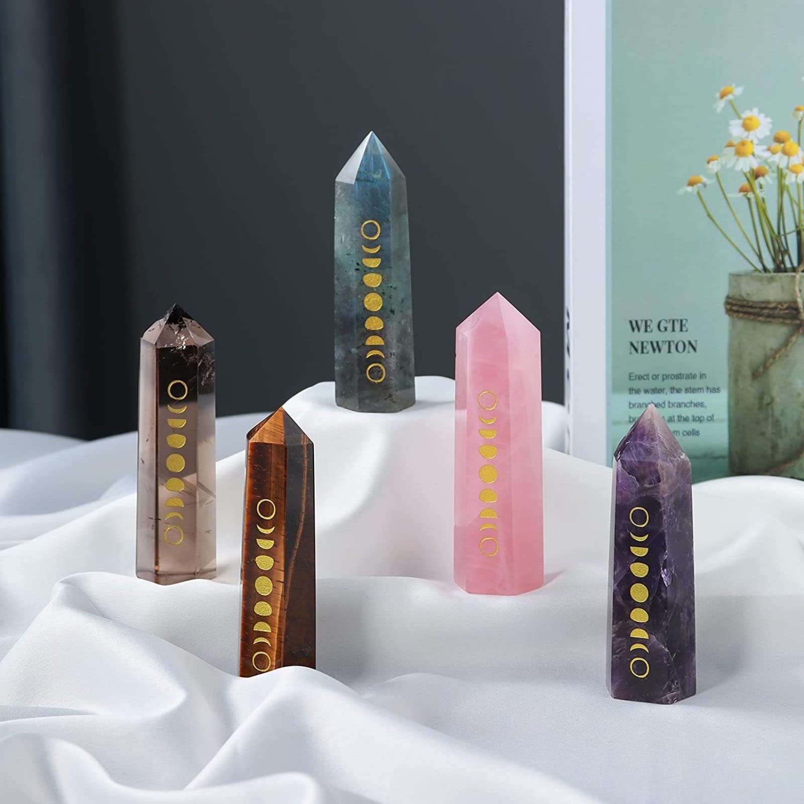 Bacchette di cristallo curative Bacchetta prismatica sfaccettata fase 6 lunare Meditazione Reiki Energy Chakra Stone, Cristalli di quarzo naturali per Reiki, Chakra,Tiger'sEye