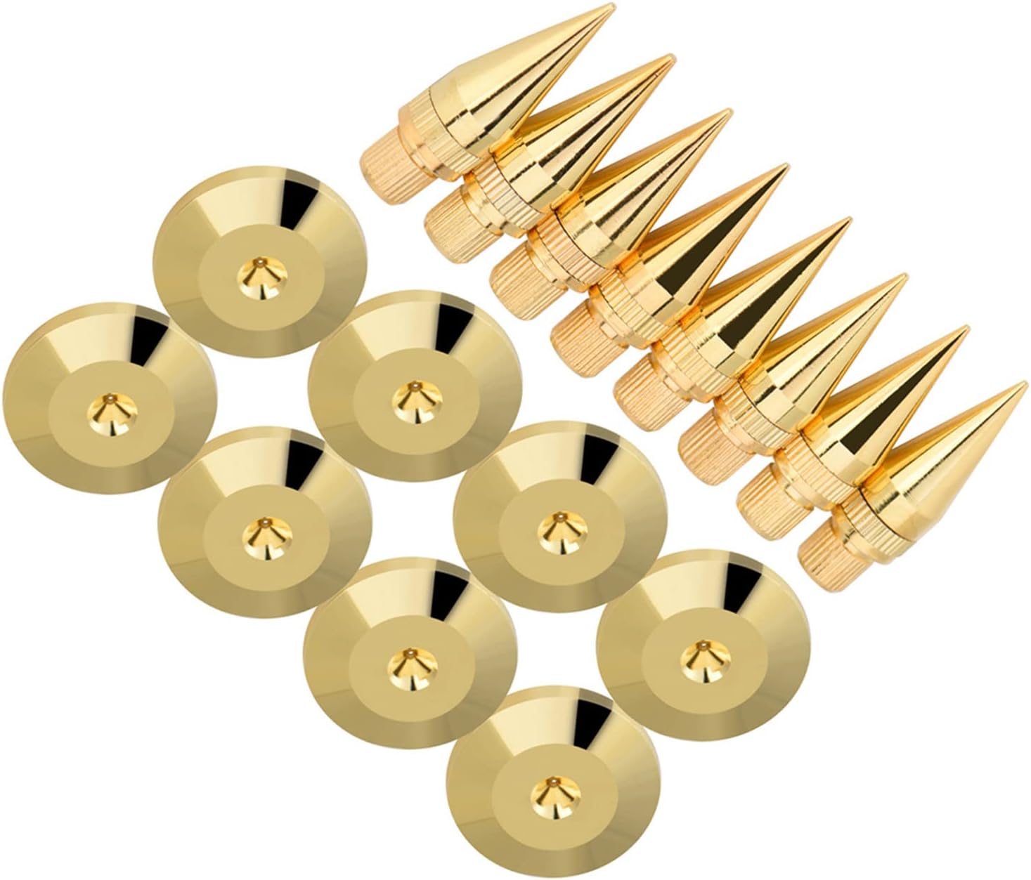 Karlak Speaker Spike Isolation Pads Audio Base Pads Speaker Foot 8 Pairs Pure Copper Gold Plated 36 x 6mm Height Fine Tuning Balance Nut with 25mm Pad for Amplifier C