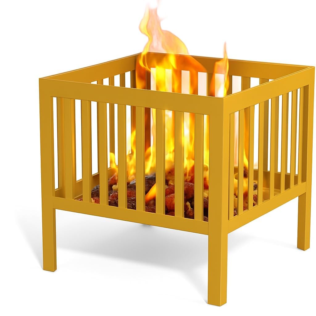 Crafter 16-Inch Square Steel Grating Fire Pit in Yellow - Portable and Durable,Perfect for Backyard, Camping, and Bonfire Gathering Outdoor (Yellow)-image-24