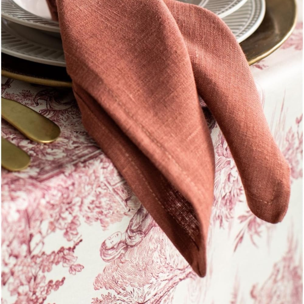 Serviettes de Table en Lin Lavé, Lot de 4, 40x40 cm (Terracotta)