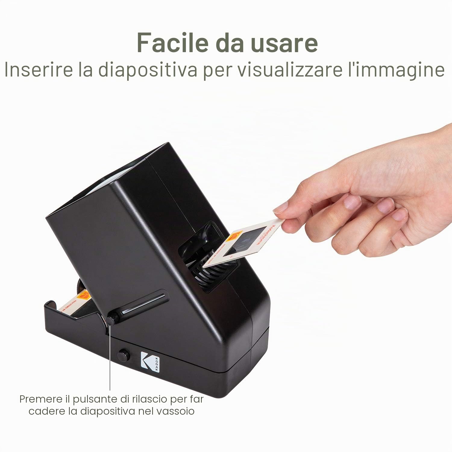 KODAK Proiettore di diapositive e negativi da 35mm, alimentazione a batteria, ingrandimento 3X, LED
