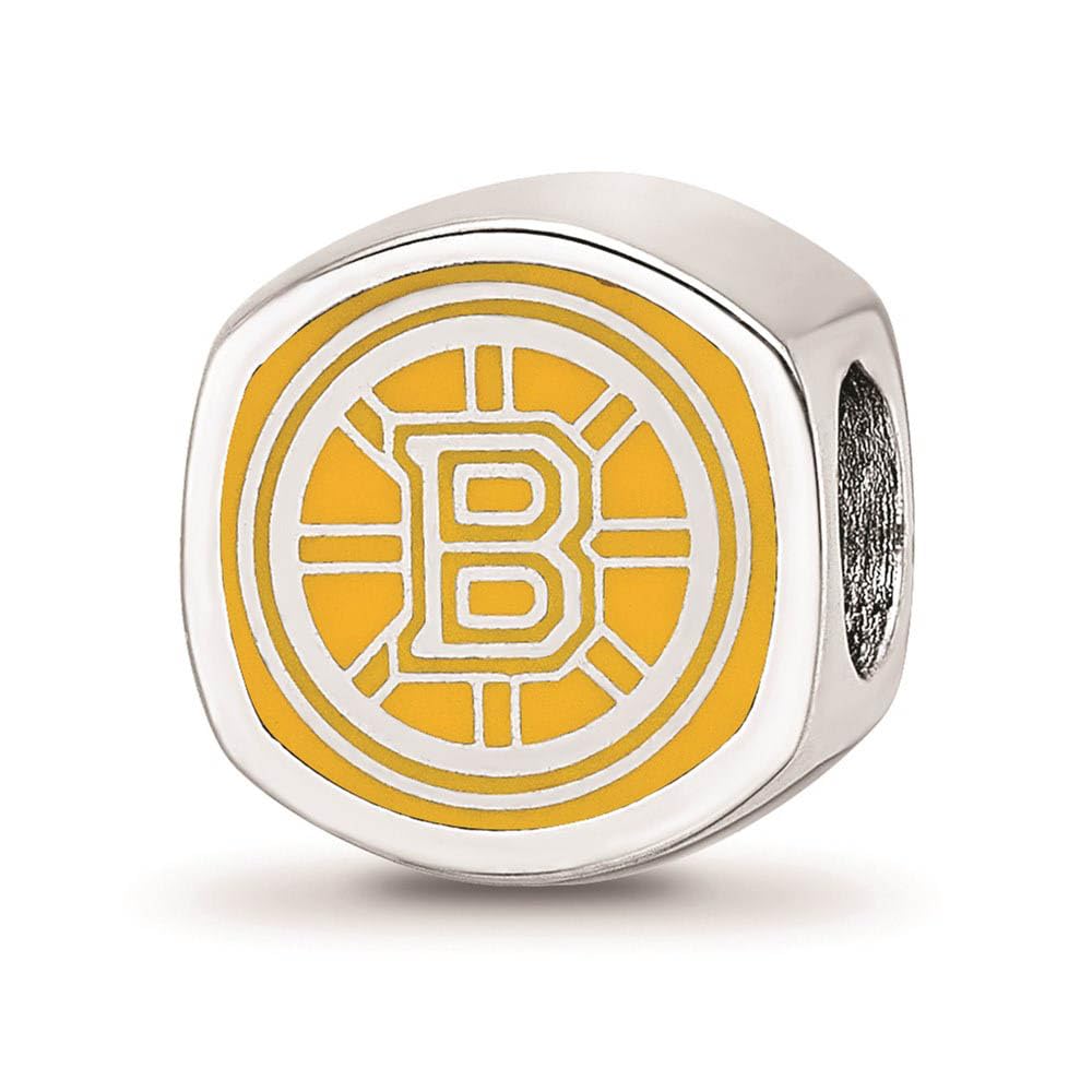 LogoArt Sterling Silver Rhodium Plated NHL Boston Bruins Cushion Enamel Bead Charm