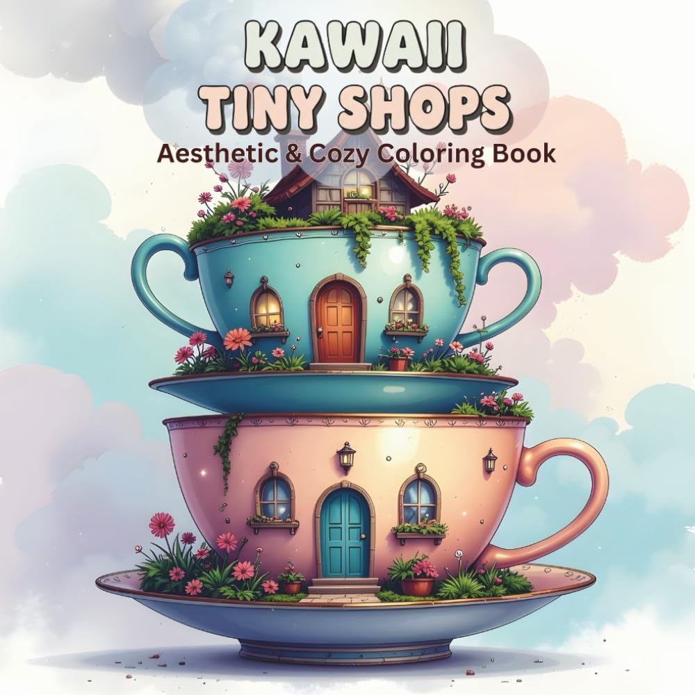 Kawaii Tiny Shops: Aesthetic & Cozy Coloring Book for Kids, Teens and Adults | 50 Whimsical Miniature Storefronts for Relaxation and Stress Relief
