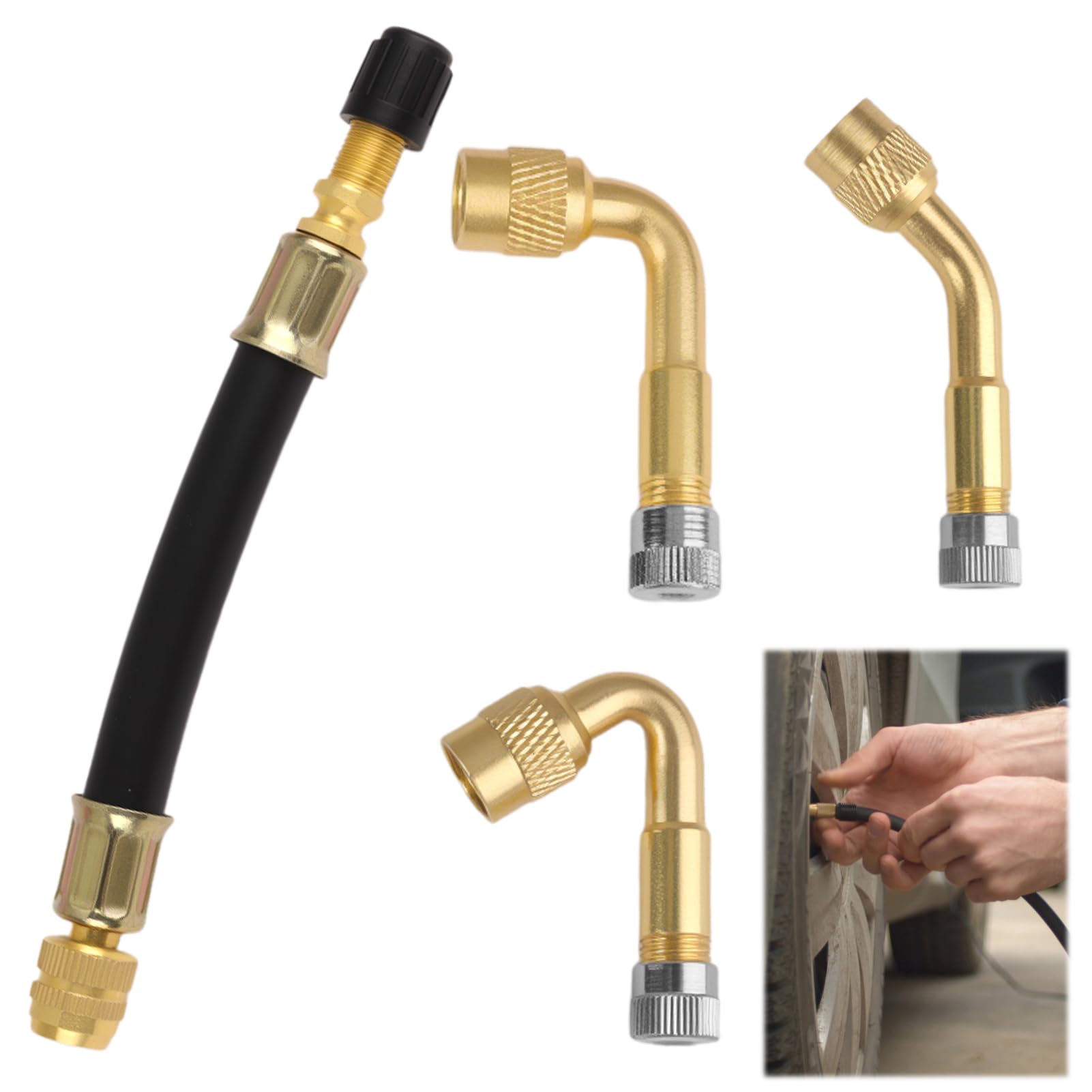 Rallonge di Valvola per Pneumatico 1pc, Adattatore in Rame Puro per Auto, Moto e Scooter, Valvola Angolare 45° 90° 135° e Flessibile 125mm per Gonfiaggio Veloce Pneumatici