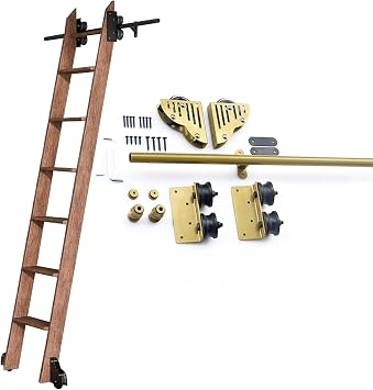 3.3ft - 24ft Rolling Ladder Hardware Library Sliding Gold Round Tube Track/Rail Kit Bottom Wheel Included No Ladders16ft/488cm Track kit