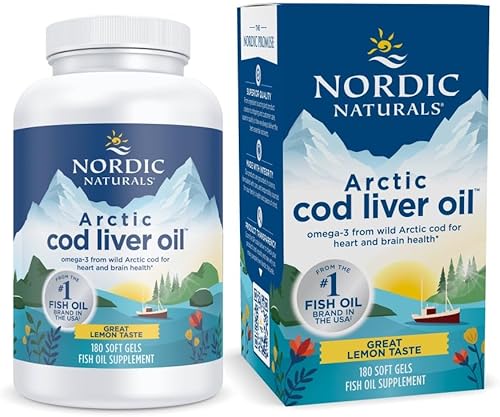 Nordic Naturals Aceite de hígado de bacalao ártico limón 180 geles suaves 750 mg de Omega-3 total con EPA y DHA salud cardíaca y cerebral inmunidad
