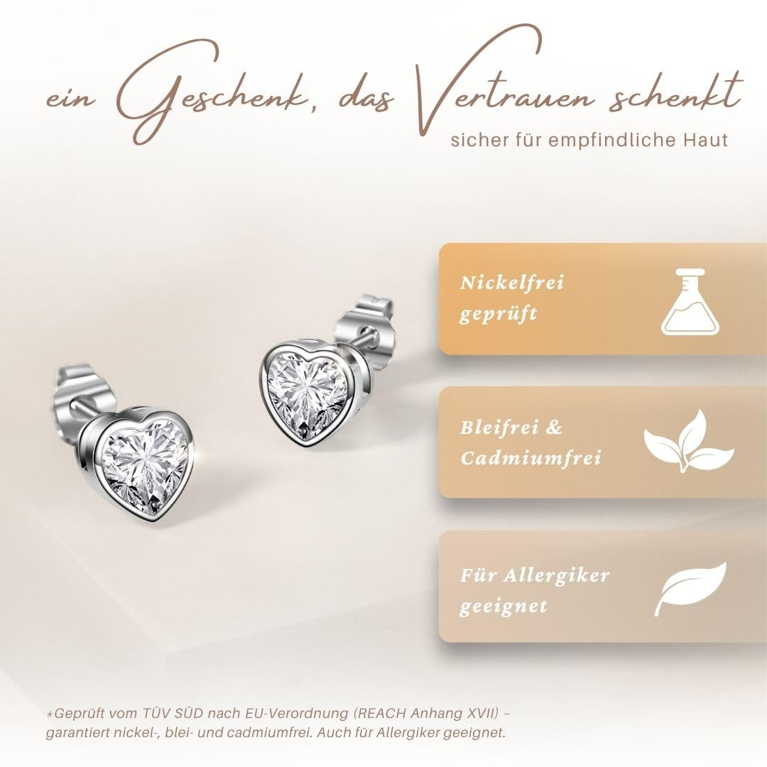 LOVENEST Herz Ohrstecker Damen 925 Silber/Gold vergoldet