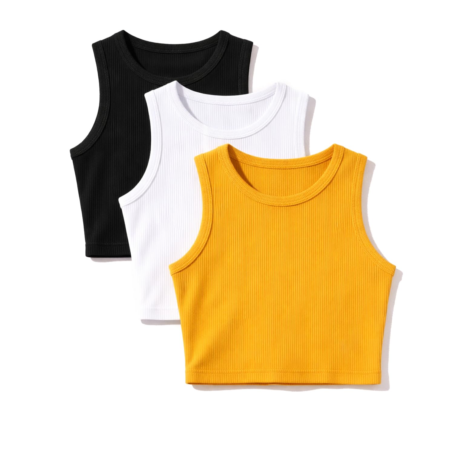 nite flite Women's Ribbed Crop Top Combo (White+Mustard+Black)-picture-41