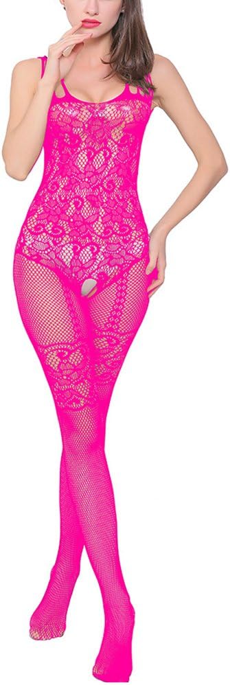 Sexy Women Lace Lingerie Teddy Stretch Fishnet Floral Crotchless Bodystockings Babydoll Open Crotch Tights Bodysuits Rose