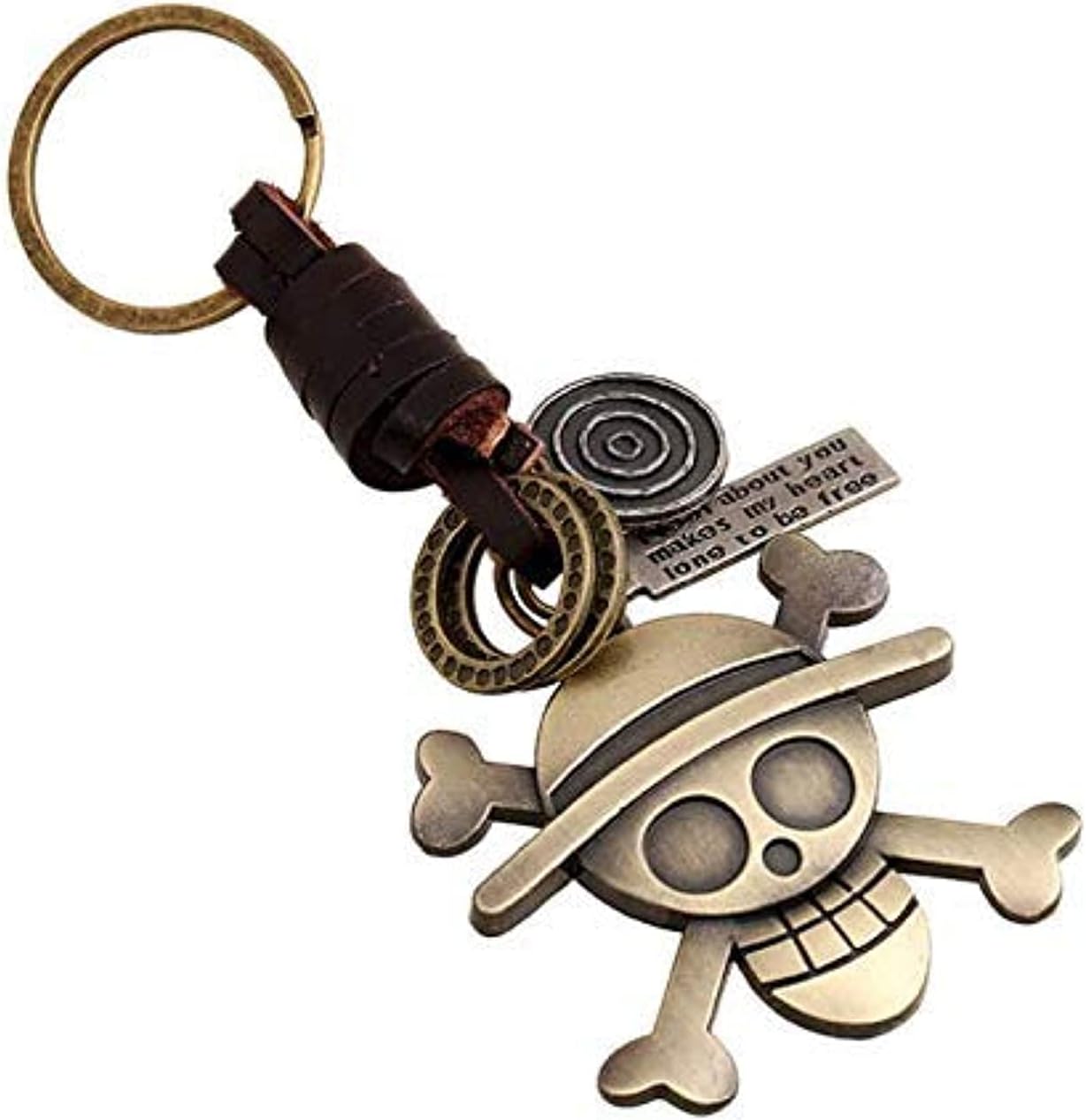YWHH Hot Anime One Piece Keychain Metal Pirates Skull Pendant Keyring For Teenager Men Cowhide Leather Key Chain