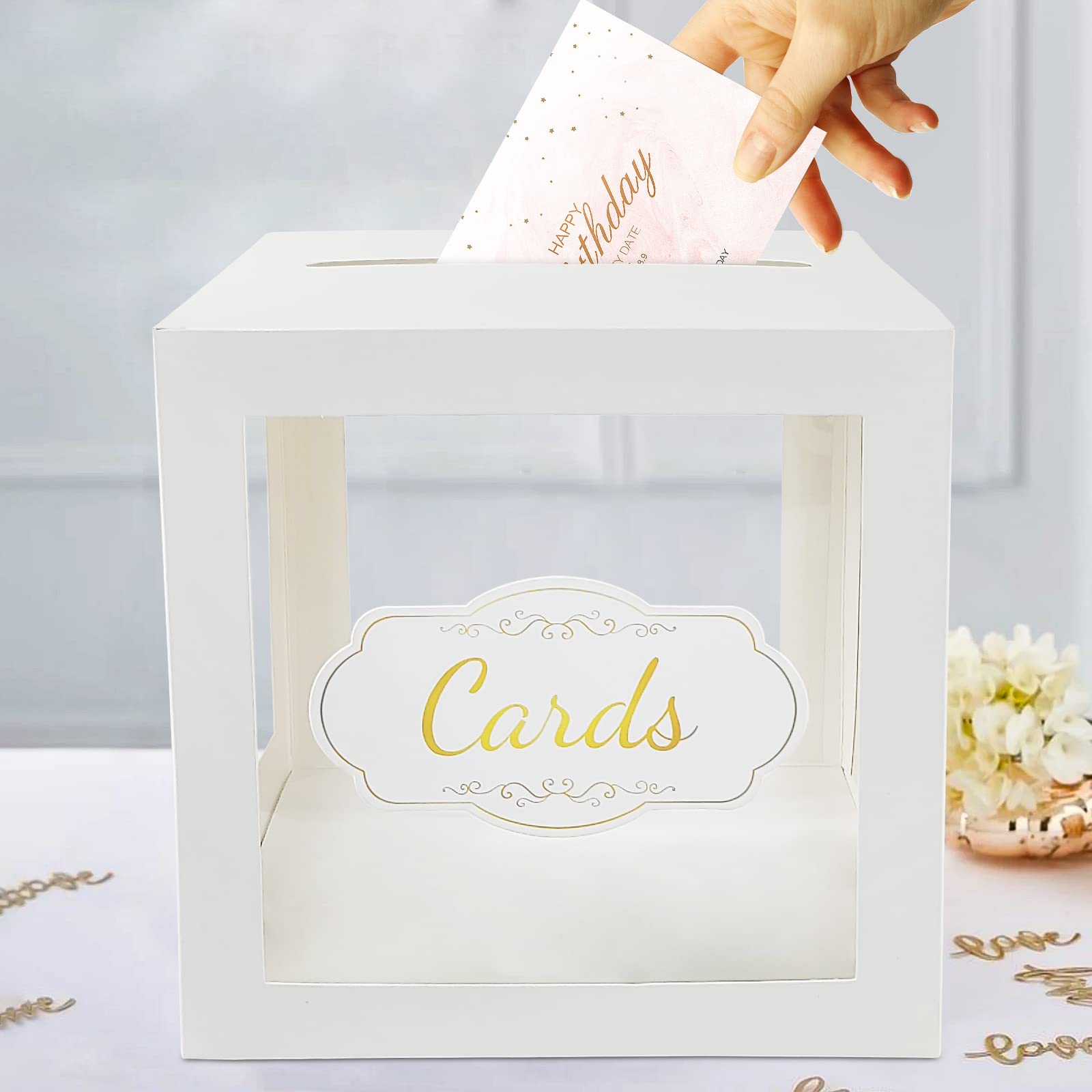 QIKSION Paquete De 3 Cajas De Tarjetas De Boda Para Recepción, Transparente  Con Borde Blanco, Caja, image size:1600x1600