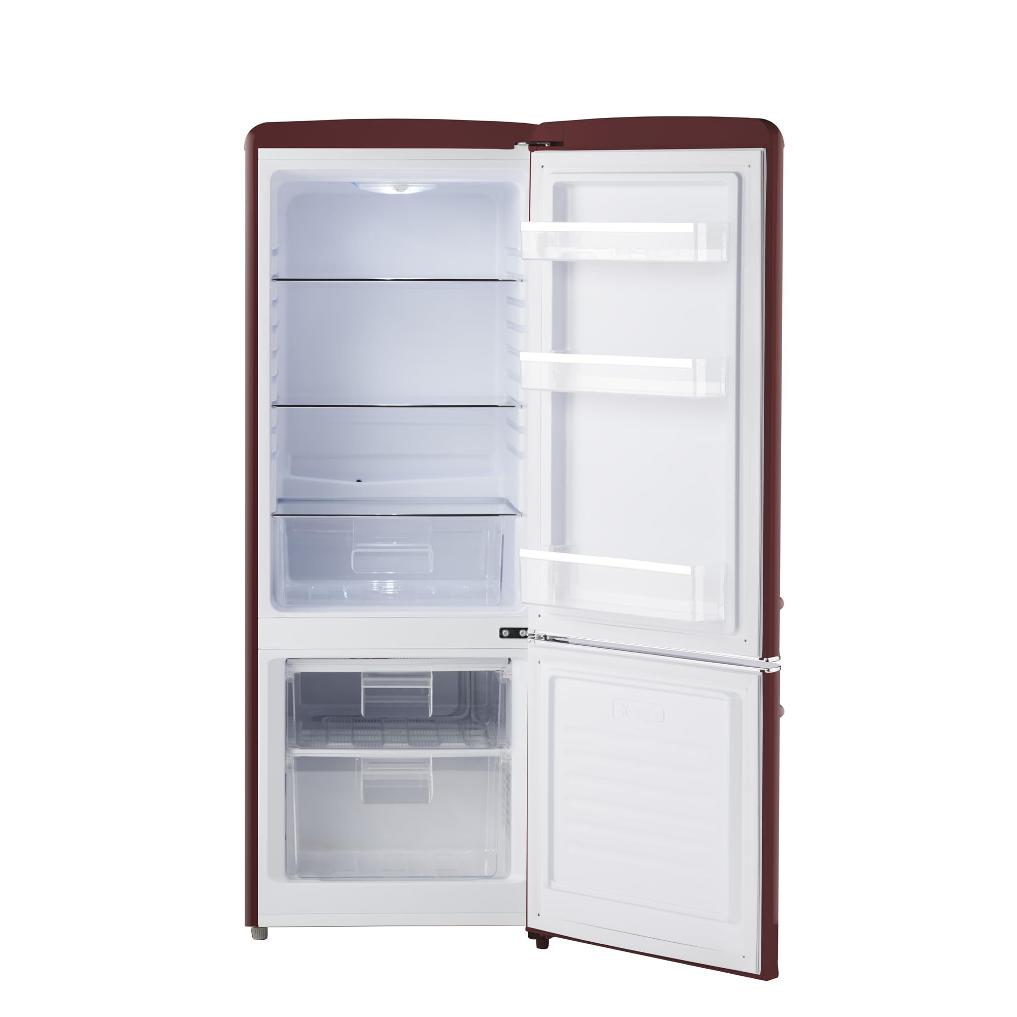 iio 7 Cu Ft Bottom Freezer Retro Refrigerator, Small, with Mini Fridge for Bedroom, 3 Glass replacement Shelves, LED Light,1 Crisper, 2 Drawers (Red) on Fridge.com