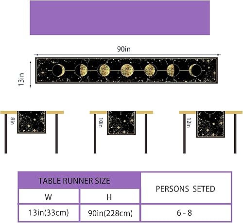 Miniatura 10 de FARMNALL Camino de mesa de lino con luna, mantel místico bohemio de astrología, Ouija, decoración de tarot, decoraciones góticas y suministros para
