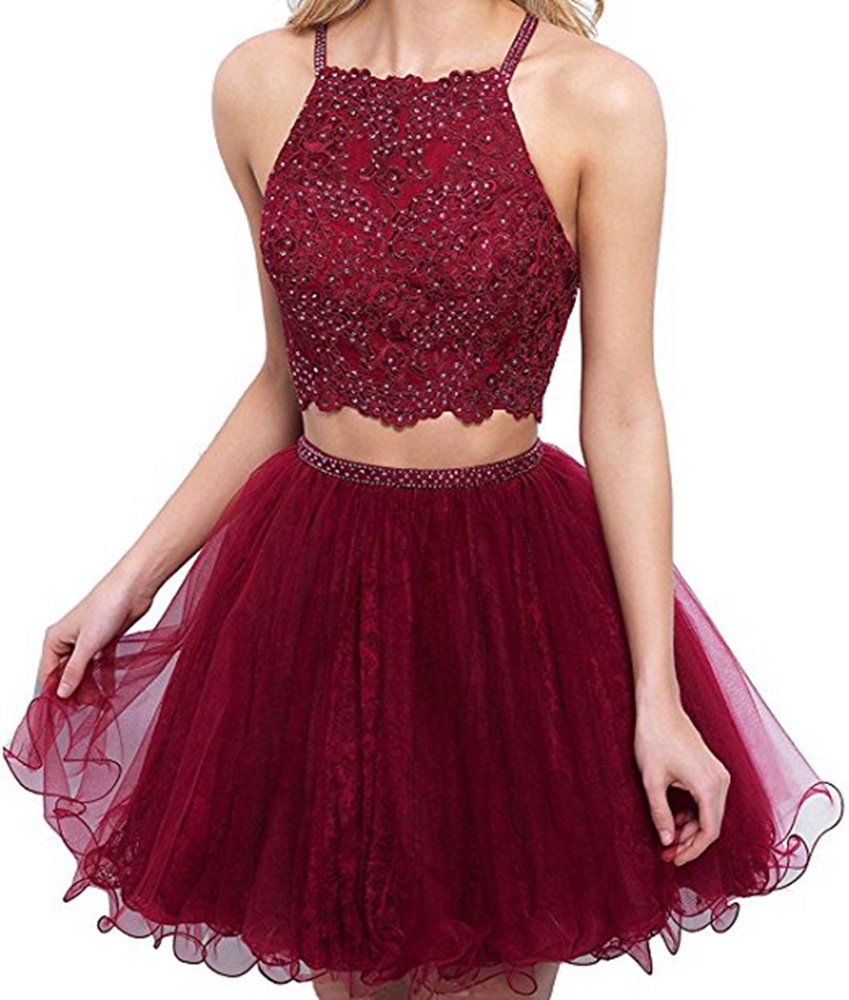 Beaded Two Piece Homecoming Dresses 2018 Short Sexy Criss-Cross Prom Ball Gowns