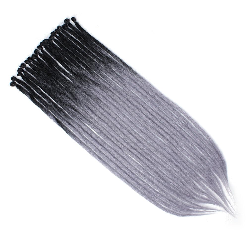 Kraler 24 inch 40 Strands Thick Dreadlock Extensions, SE Ombre Black to Grey Crochet Dreads Extensions of Synthetic Hair 1cm Width Hip Hop Style Dreadlock for Girls