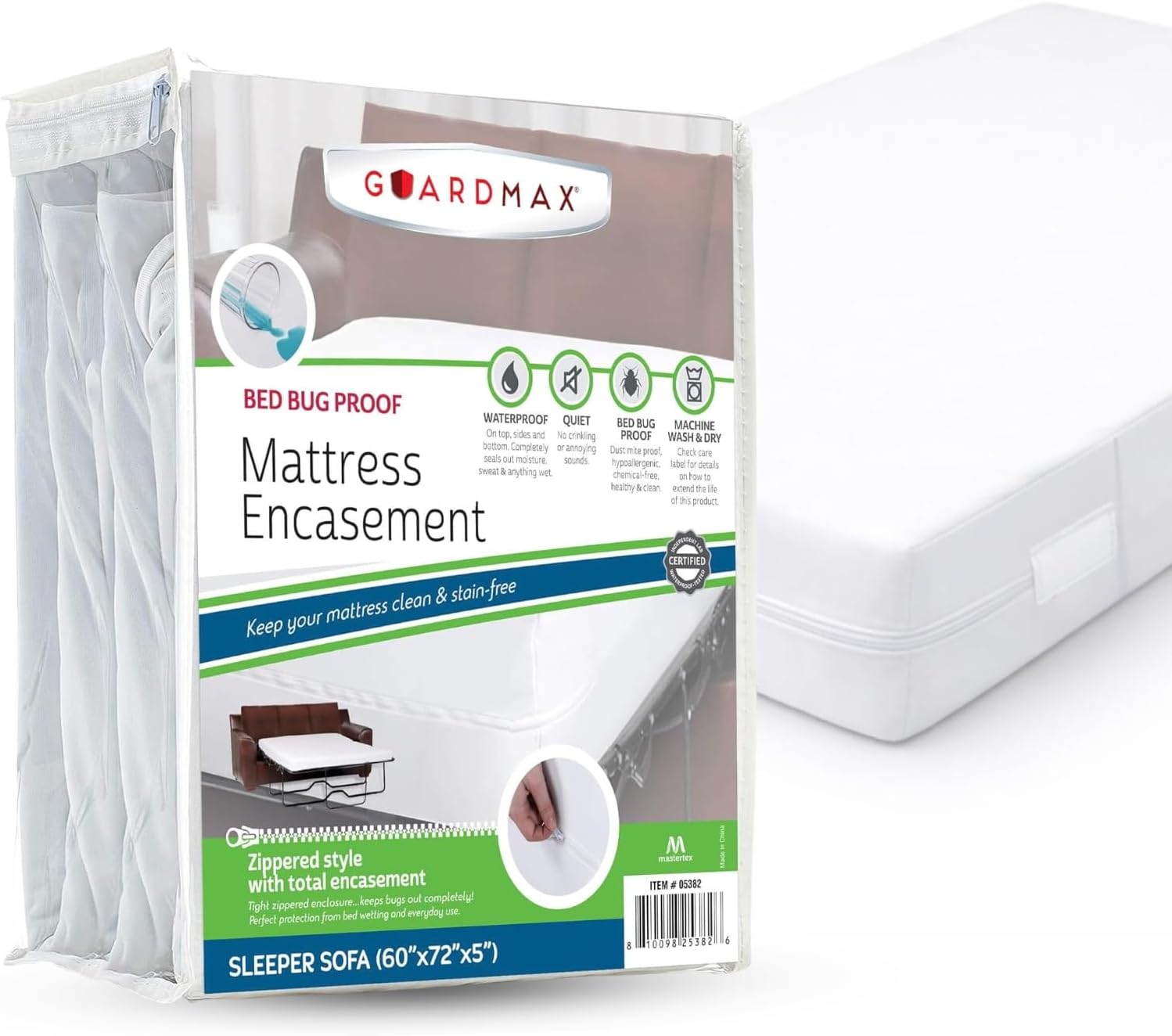 Guardmax Jersey Knitted Sleeper Sofa Zippered Mattress Encasement - Waterproof & Bed Bug Proof Mattress Protector - Comfortable, Soft, and Noiseless Zippered Bedding - Dust Mite Proof (60 x 72 x 5)