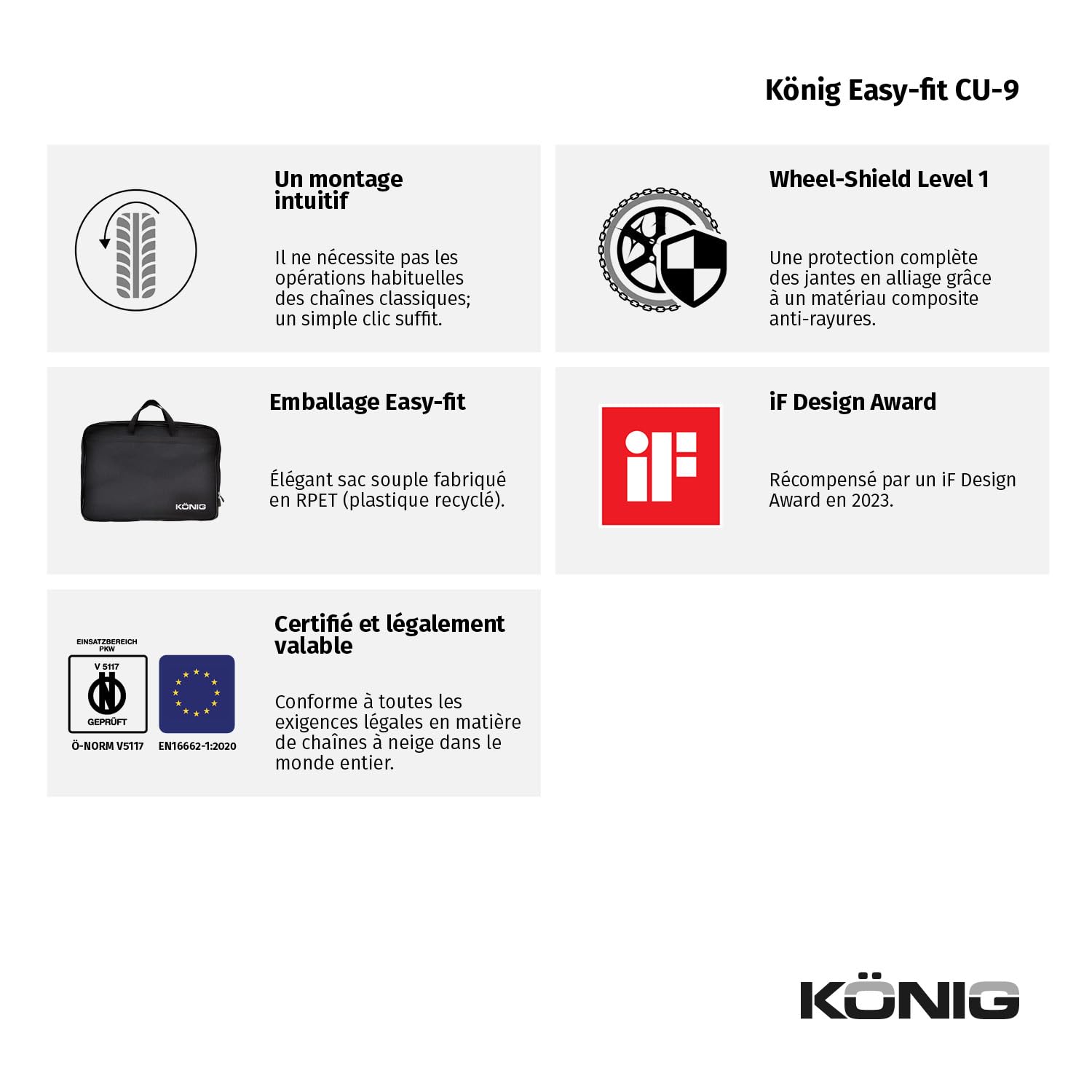 KÖNIG EASY-FIT CU-9 104 - Chaînes à Neige, Set de 2