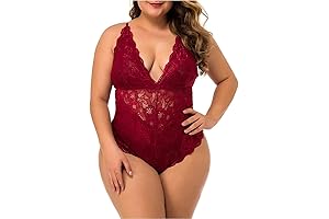 XAKALAKA Women Plus Size Lace Bodysuit Teddy Lingerie One Piece Babydoll Clubwear S-XXXXL