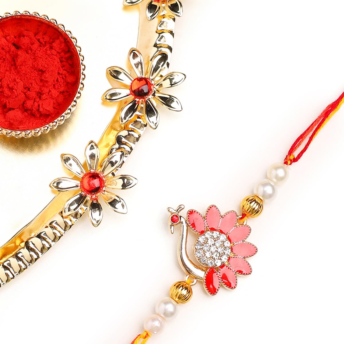 Enamel Peacock Rakhi with Pooja Thali - Pack of 1
