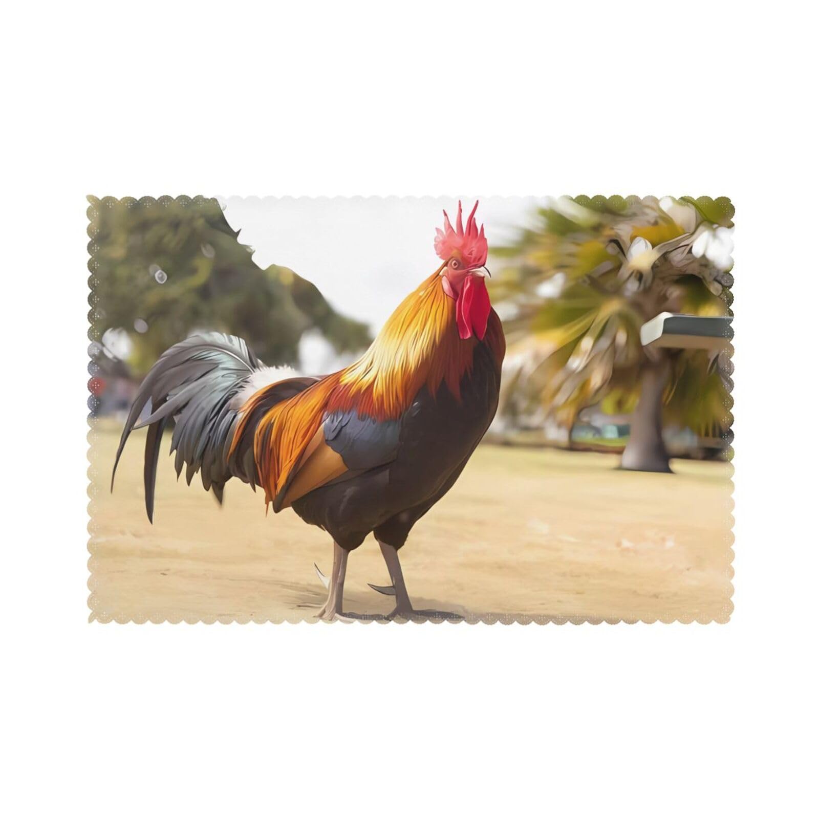 YYHWHJDE Cute Rooster Prints Placemats Set of 6 12x18in - Durable Table Layers with Heat Resistance & Customizable Prints