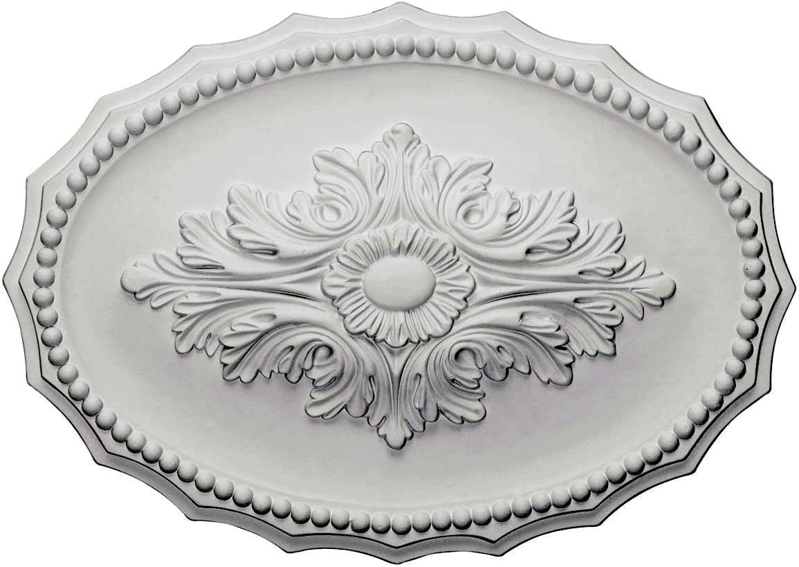 17 Inch by 12" Oval Ceiling Medallion White Primed Polyurethane #590 By Designer's Edge Millwork