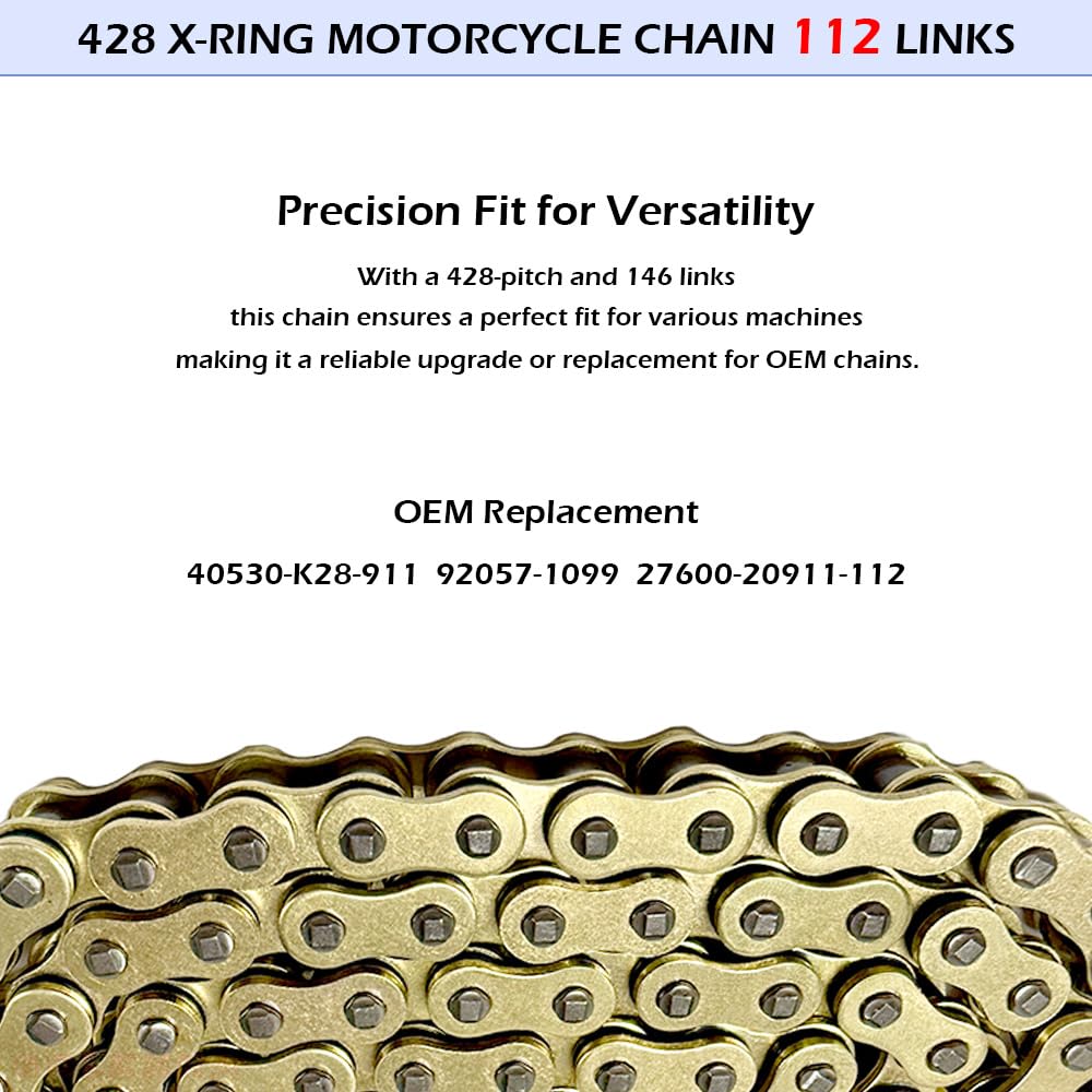 Gold 428 X-Ring Motorcycle Chain 112 Links OEM#40530-K28-911 92057-1099 27600-20911-112 — Amazon image 2