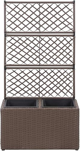 Miniatura 9 de WEMYUFURN Trellis Raised Bed with 1 Pot 11.8"x11.8"x42.1" Poly Rattan Black,Raised Garden Bed,Outdoor Planters for Flower Herb Garden