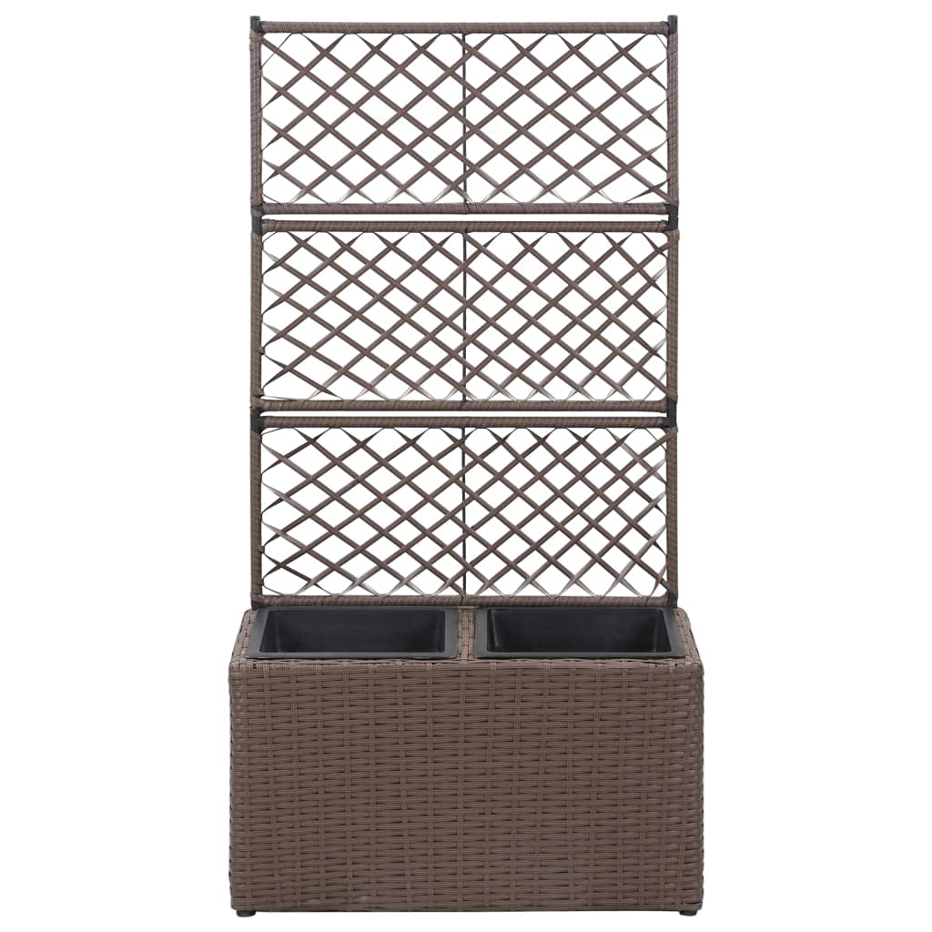 Podniesiona kratownica z 2 wyjmowanymi doniczkami 58 x 30 x 107 cm Polyrattan Brązowy do pnących roślin ogrodowych donica ogrodowa dekoracyjna na zewnątrz to podniesione łóżko