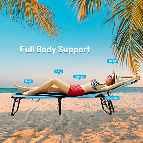 Giantex Outdoor Chaise Lounge Chair - Folding Beach Chair With 5 Adjustable Positions, Hole, Detachable Pillow, Hand Ropes, Lounger For Sunbathing, Poolside, Yard, Patio Lawn Chair Turquoise #TOP6