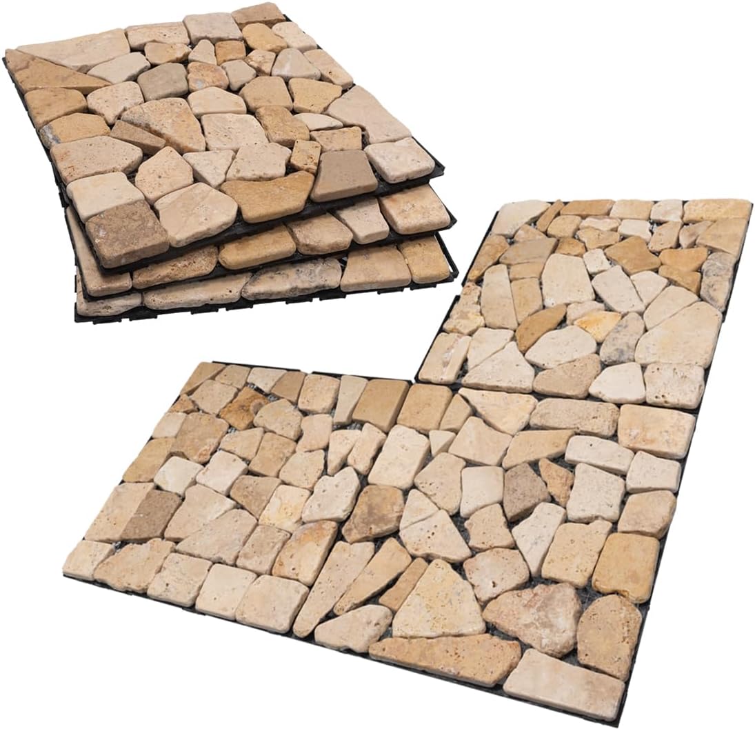 DIY Deck Tiles Natural Patio Marble Floors, Outdoor Garden Terraces Balcony Floors, Decking Easy to Install, Efficient Drainage (khakipink)