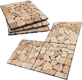 CHANJOON Piso De Mármore Natural Para Deck, Pátio E Varanda, Intertravado Faça Você Mesmo Todas As Condições Climáticas Com Drenagem (Cáqui)