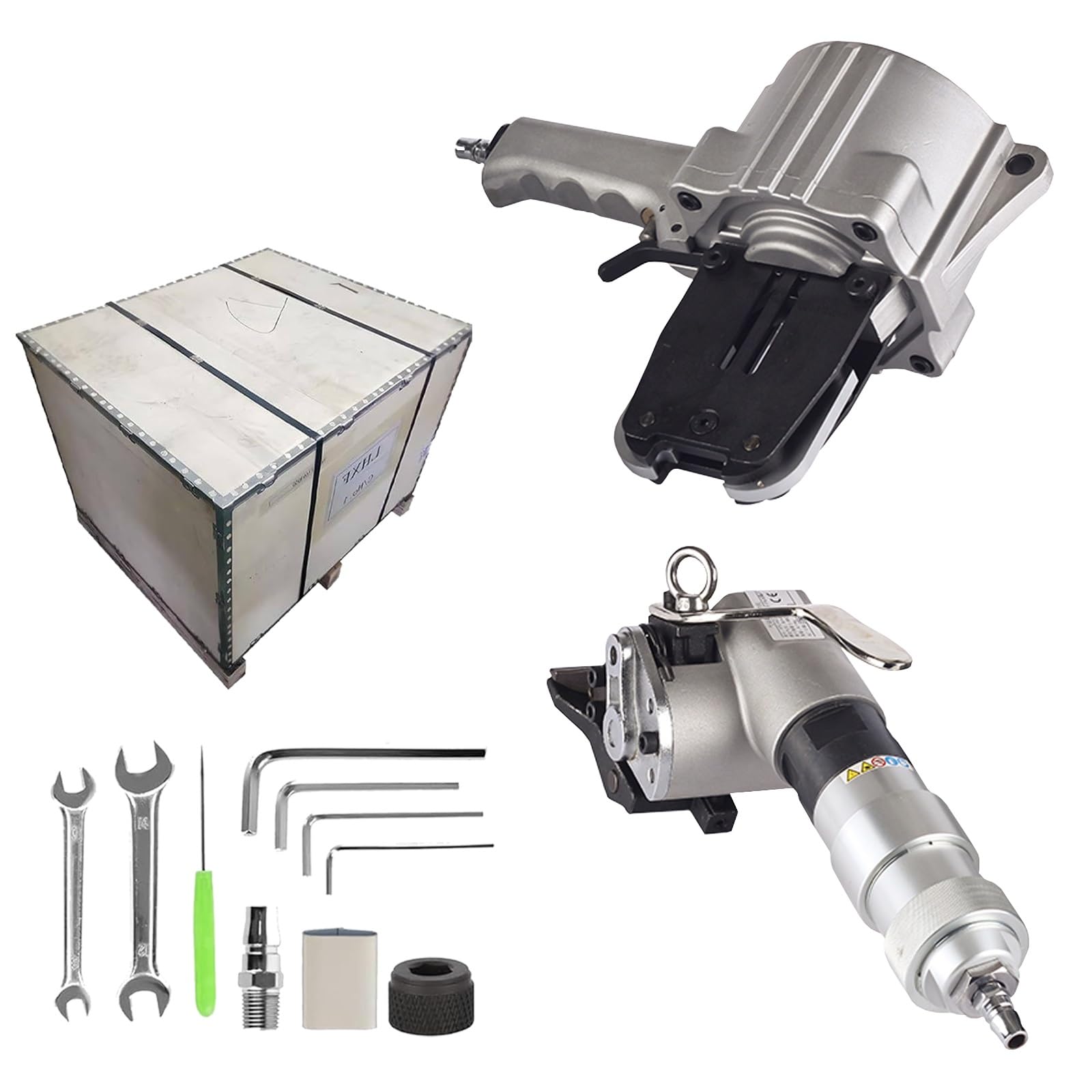 Máquina de flejado neumática, sellador de cortador tensor de acero, herramienta de embalaje portátil para correas de metal de 19 mm/25 mm/32 mm de ancho, equipo de embalaje resistente