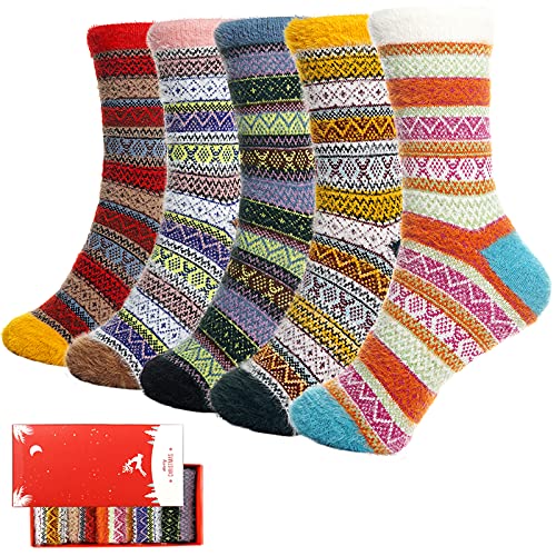 Image of ICEIVY Socks Women, Soft Knit Wool Winter Thick Warm Cabin Fuzzy Crew Women Socks 5 Pack