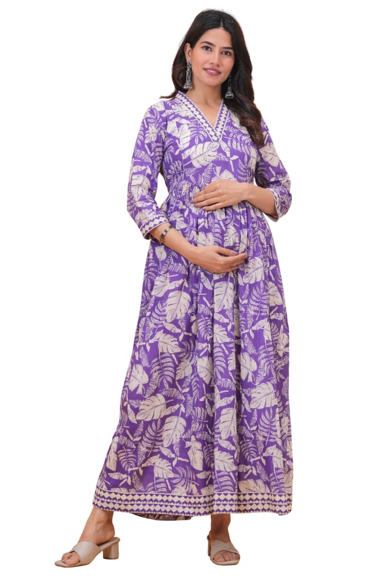 Drashti Textiles Women's Cotton Anarkali Maternity Feeding Kurta/Kurti with Zipper| Comfortable & Elegant Post and Pre Pregnancy Kurti Dress/Kurta Dress-image-32
