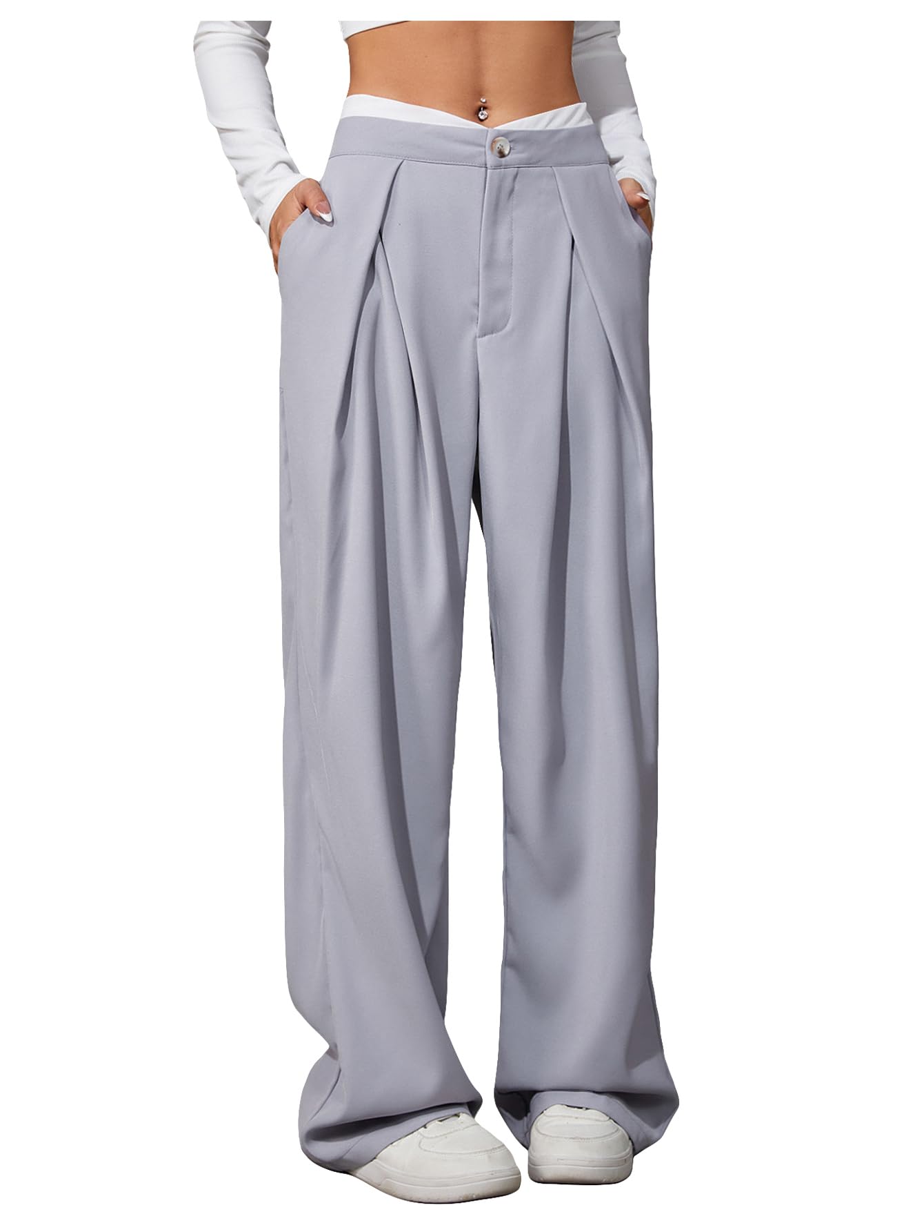 MakeMeChic Womens Wide Leg Dress Pant High Waist Palazzo Asymmetrical Business Work Trousers Pants