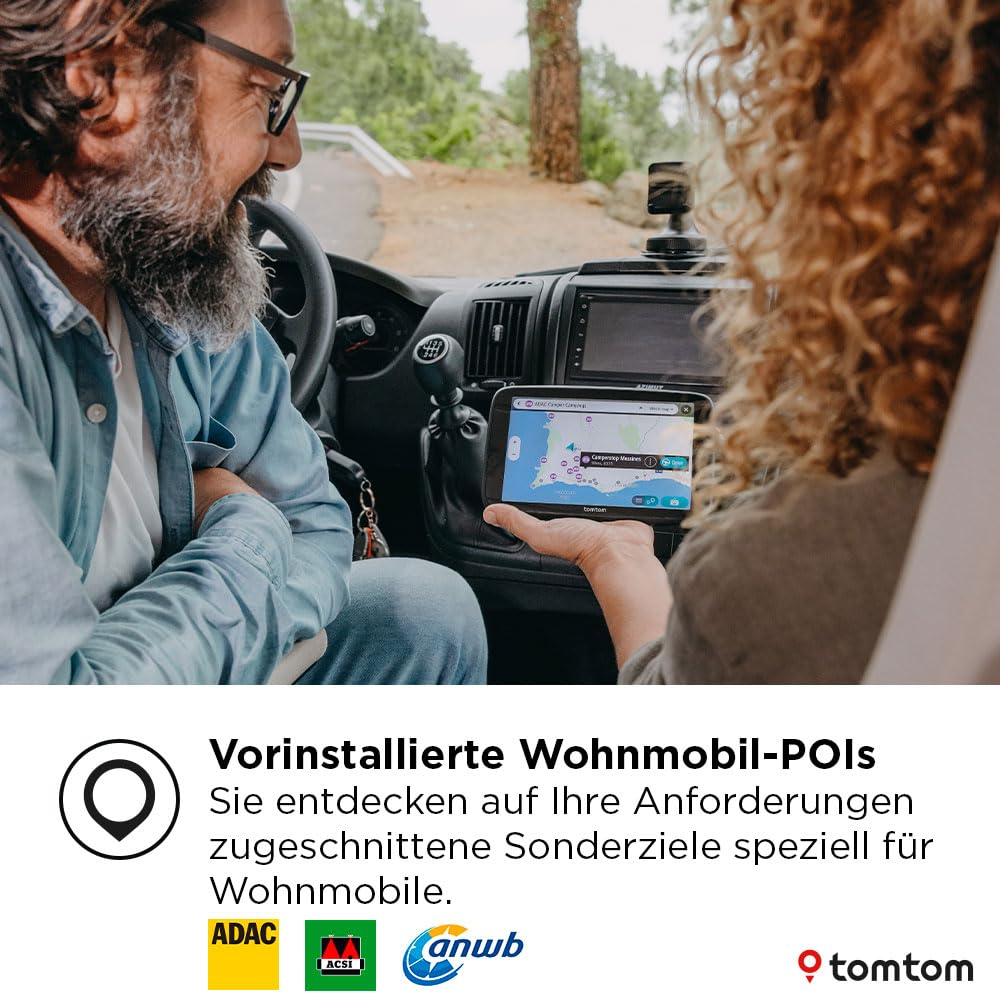 TomTom Camper Navi GO Camper Max 2. Generation (7" Display, POI`s für Wohnmobil- und Wohnwagen, Updates via Wi-Fi, TomTom Traffic, Fahrzeugprofile speichern, Weltkarten, Umweltzonen vermeiden)