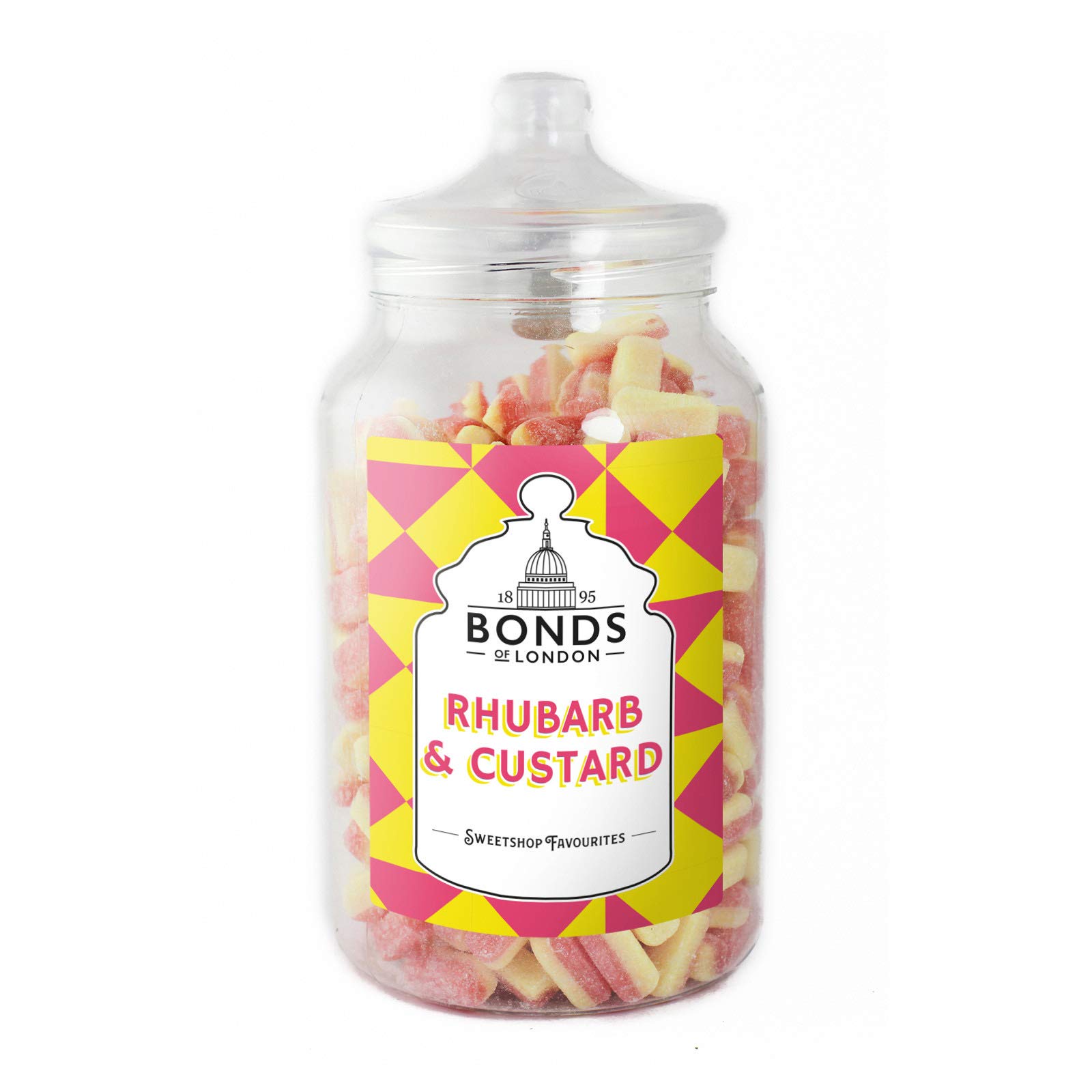 Bonds of London Rhubarb & Custard Jar, Vegetarian, Retro Hard Gift Sweets, 2.5 Kg (Pack of 1)