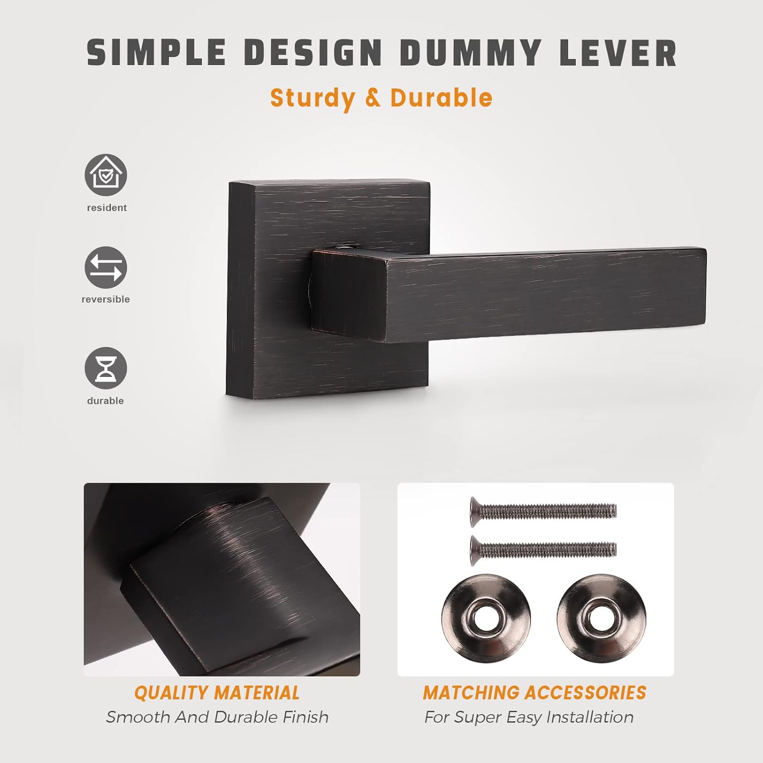 KNOBWELL 2 Pack Bronze Dummy Door Handle, Oil Rubbed Door Knob Closet Door Handle, Interior Door Handle Reversible for Left&Right(Single Side)