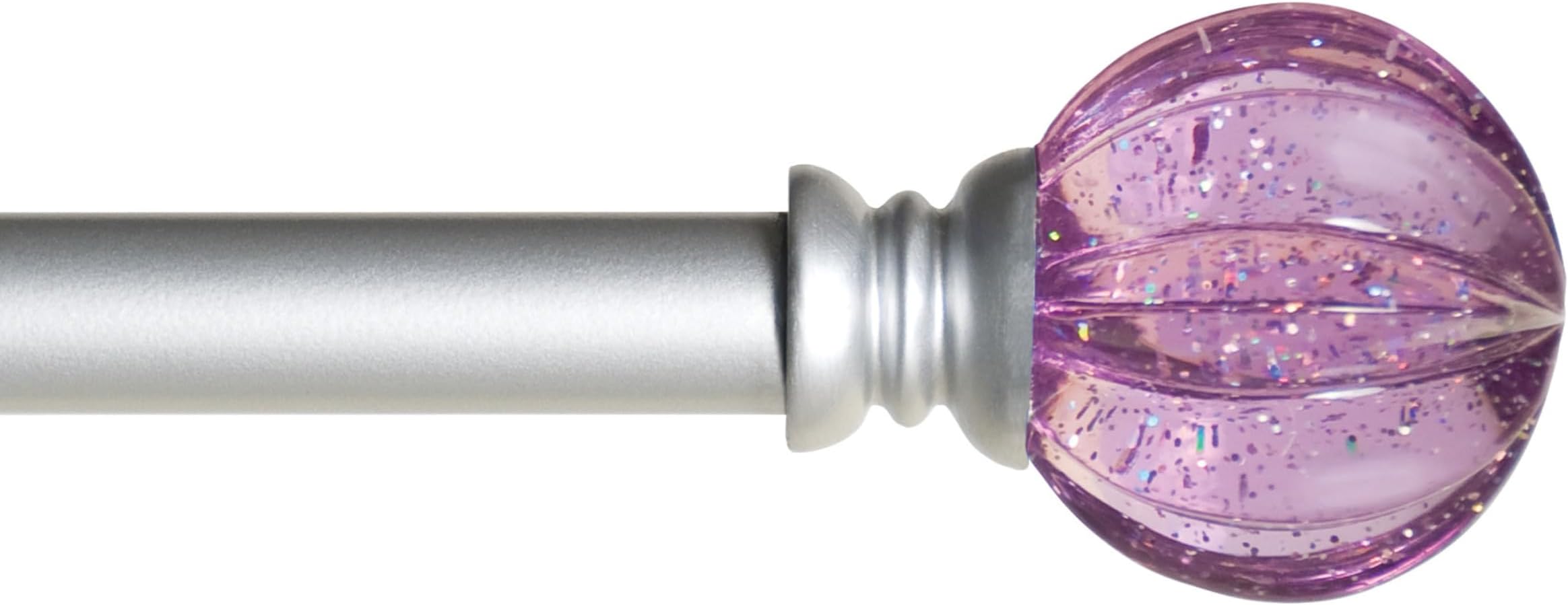 KN81685 Estrella Purple Sparkle Fluted Acrylic End Standard Decorative Juvy Window Curtain Rod, 28-48" Adjustable Length, Brushed Nickel Finish, 5/8" Diameter Steel Tube