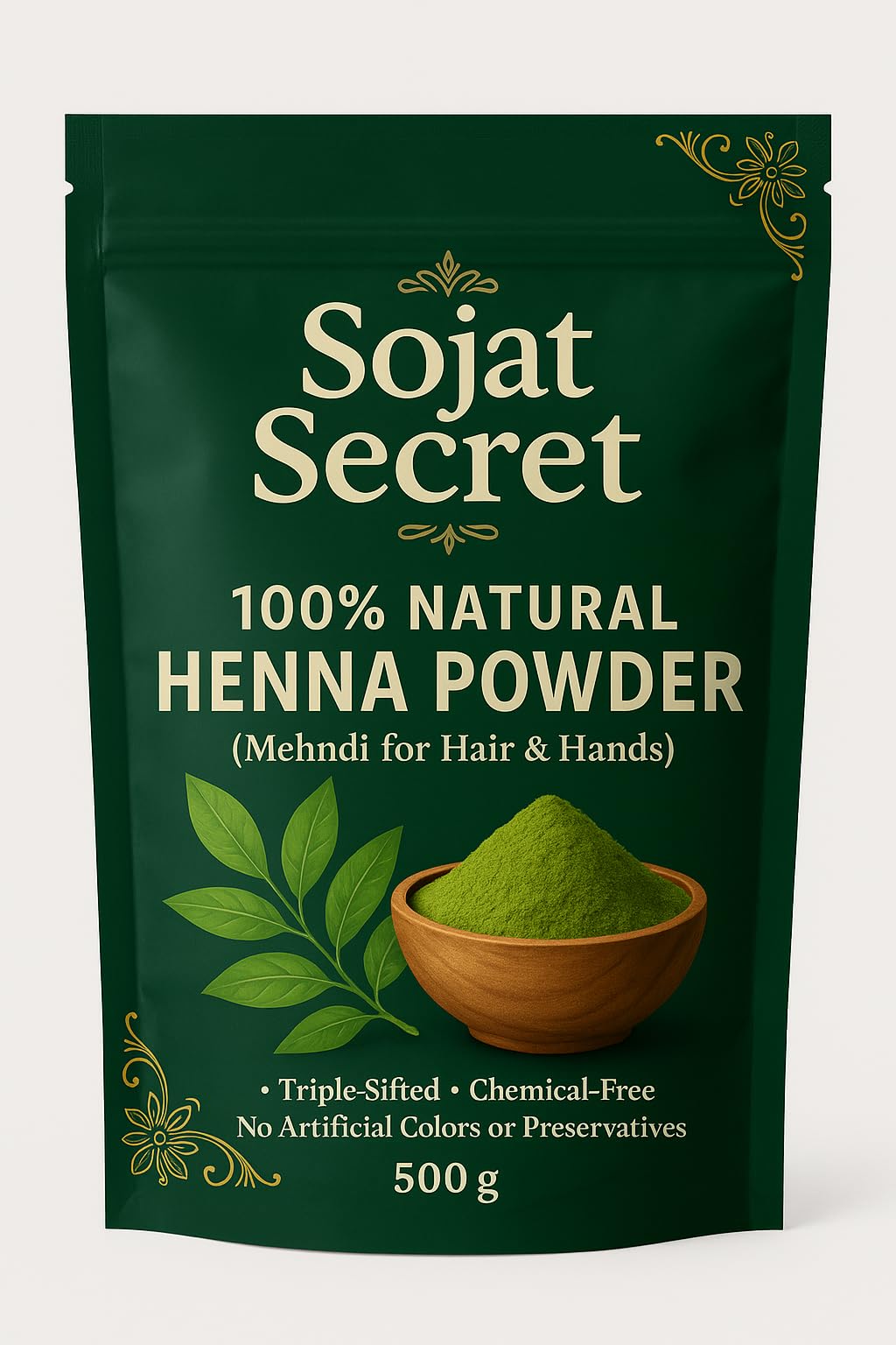 Sojat Secret Natural Henna Powder, Triple-Sifted Mehndi for Hair & Hands, Chemical-Free, 500g Rajasthani organic mehndi-picture-32