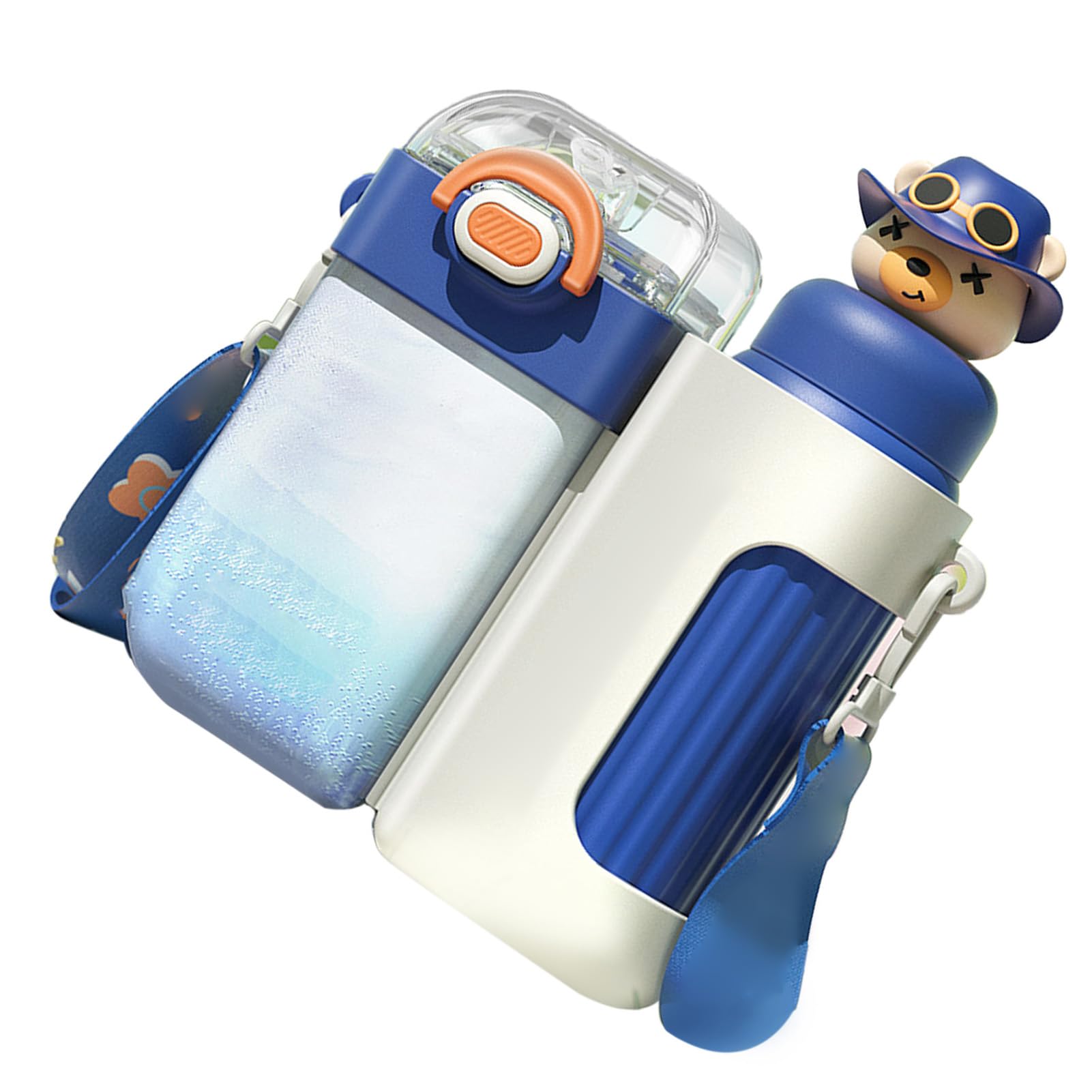 Borraccia Doppia con 2 Scomparti, Bicchiere Termico, Tazza Termica, Grande capacità, 720 Ml, Leggera, a Prova di Perdite, Portatile, con Cannuccia, per Bambini, Viaggi, Scu (Blu)