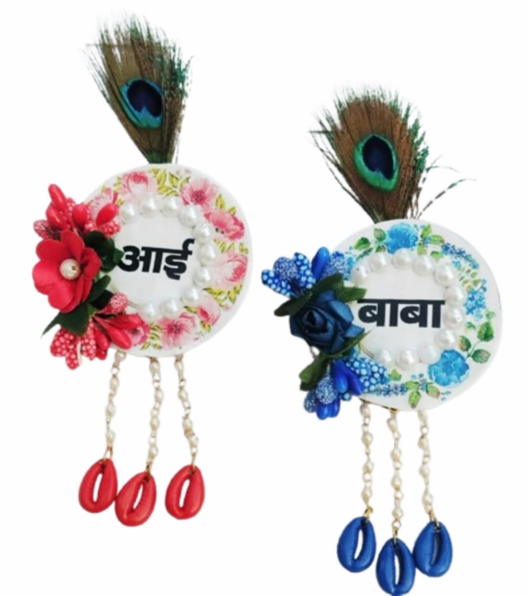 advika creations Aae (Mom) and Baba (Dad) Baby Shower Brooches with Floral and Colorful Acrylic Shell Embellishments – Handcrafted Celebration Accessories-picture-32