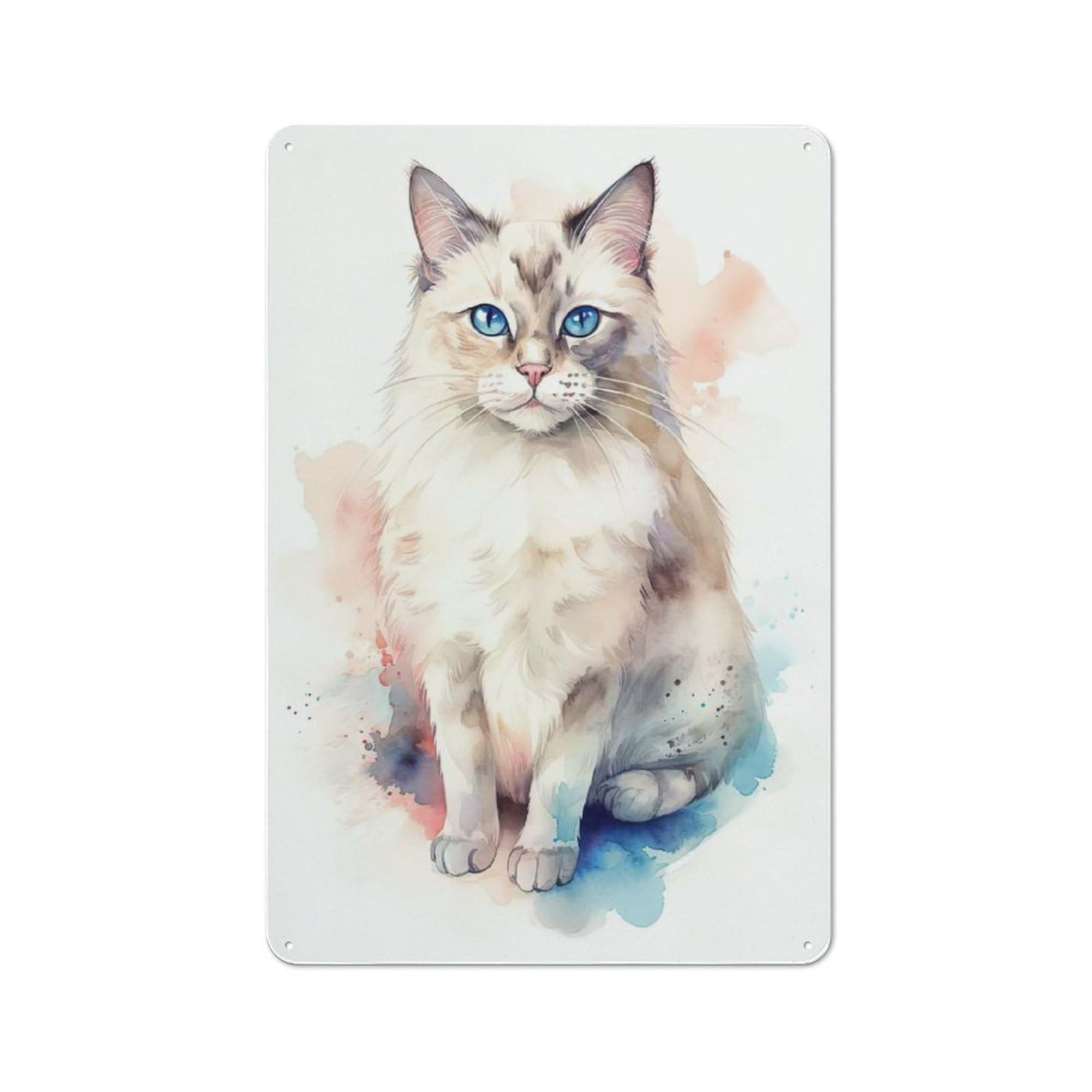 Junmoney Style-16 Watercolor Ragdoll Cat Vintage Tin Sign 30X20cm, Rustic Bistro Wall Plaque For Kitchen, Cafe, Pantry Or Dining Room